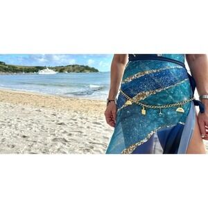 VTG Long Curb Link Paris Themed Charm Necklace Gold Tone w/ Jumbo Lobster Claw